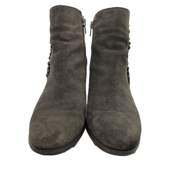 Women’s Reaction Kenneth Cole Gray “Rowdy” Heeled Booties with Fringe Size 7.5 - Picture 3 of 7